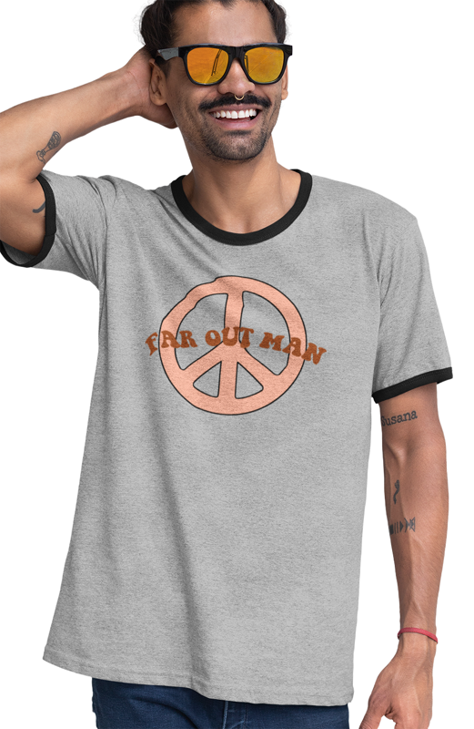 Far Out Peace Sign T-shirt. Heather color.