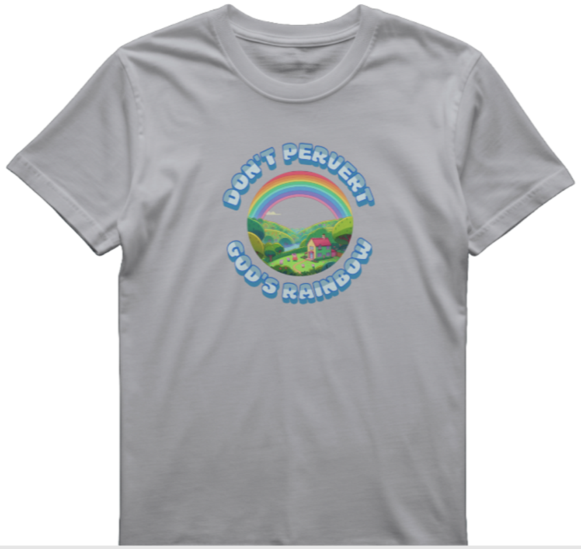 DON'T PERVERT GOD'S RAINBOW T-SHIRT. Grey. Gray. Unisex. 100% preshrunk cotton. USA product. FubarShirts.com