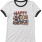 Retro Ringer Style Happy 250th America T-shirt. Vintage. Free Shipping. FubarShirts.com. White tee.