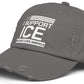 Gray cap with 'I Support ICE Because I Love America' text on a white background