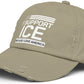 Adjustable light olive cap with text on a white background