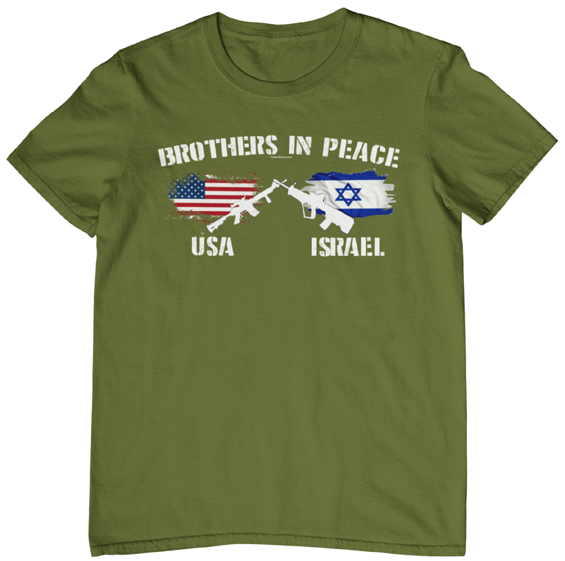Israel USA Brothers In Peace shirt. fubarshirts.com army color. 