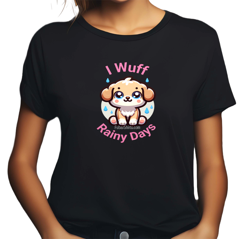 Kawaii styled t-shirt. Black Tee. I Wuff Rainy Days shirt. Unisex.