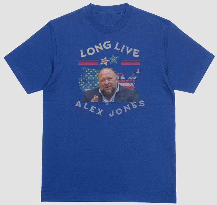 alex jones lives t-shirt. blue. unisex. fubarshirts.com