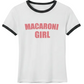 macaroni girl penny tee. white shirt w black hem. unisex. free shipping. fubarshirts.com