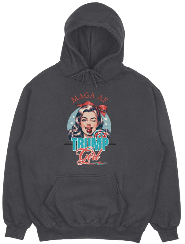 Black MAGA AF Trump Girl Hoodie by FubarShirts.com. Preshrunk. Unisex. Free Shipping