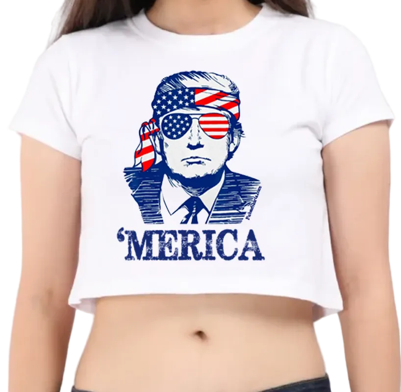 'Merica Crop Top T-shirt by FubarShirts.com. White. 