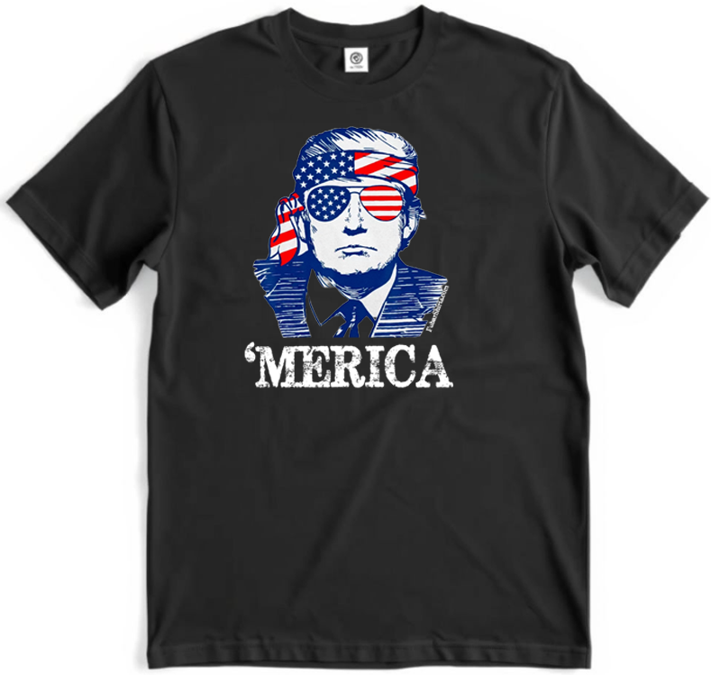 Merica t-shirt. Black tee for patriots. Donald Trump. Free Shipping. Unisex. FubarShirts.com - gildan soft style.