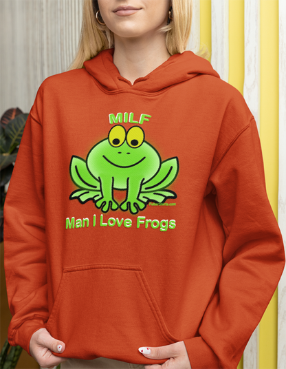 man I love frogs orange hoodie. fubarshirts.com