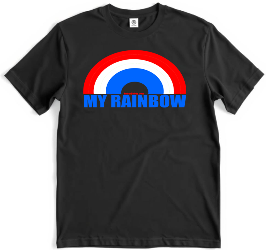 My Rainbow Patrot t-shirt. USA flag rainbow shirt. Unisex. Free Shipping. Gildan Soft Style Cotton. FubarShirts.com. Black shirt.