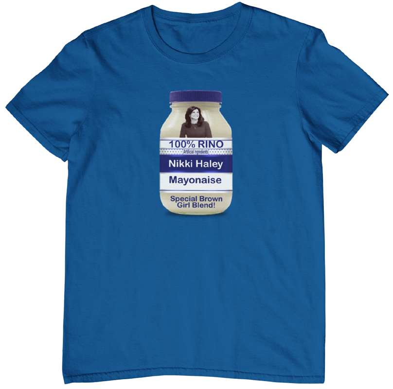 Nikki Haley Brown Girl t-shirt. Funny political shirt by FubarShirts.com. Shirt color Blue.