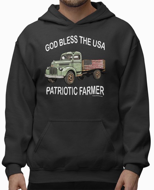 Patriotic Farmer Hoodie. FubarShirts.com. Black Hoody.