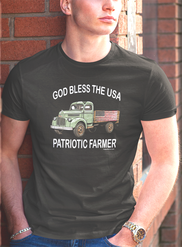 God Bless The USA - Patriotic Farmer shirt. black tee. fubarshirts.com
