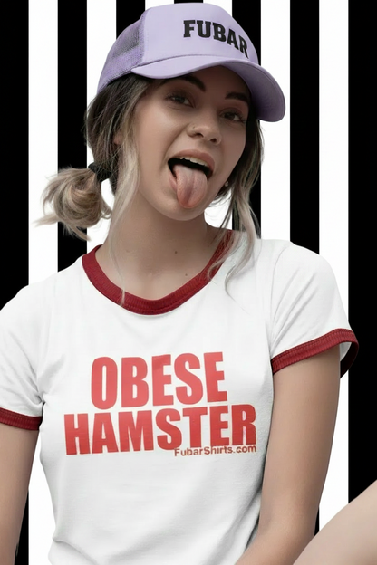 Obese Hamster Penny Tee. iCarly fan shirt. Ringer tee. White. Free Shipping. FubarShirts.com. Unisex.