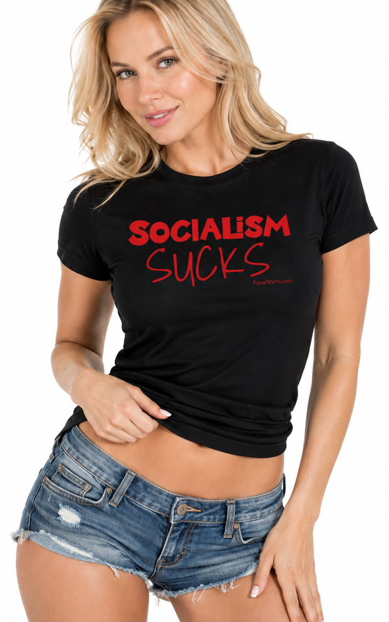 socialism sucks t-shirt. black tee. unisex. free shipping. premium soft gildan soft style cotton.