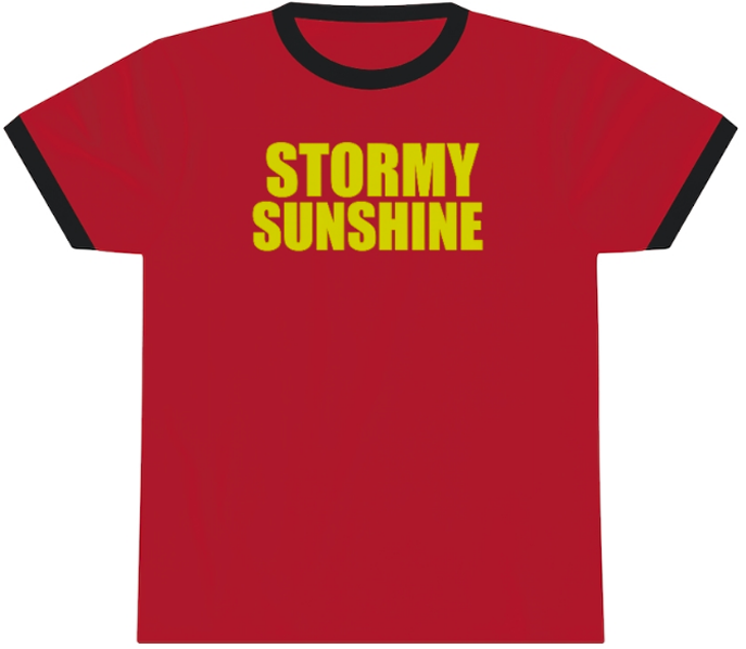 stormy sunshine penny tee. red color.