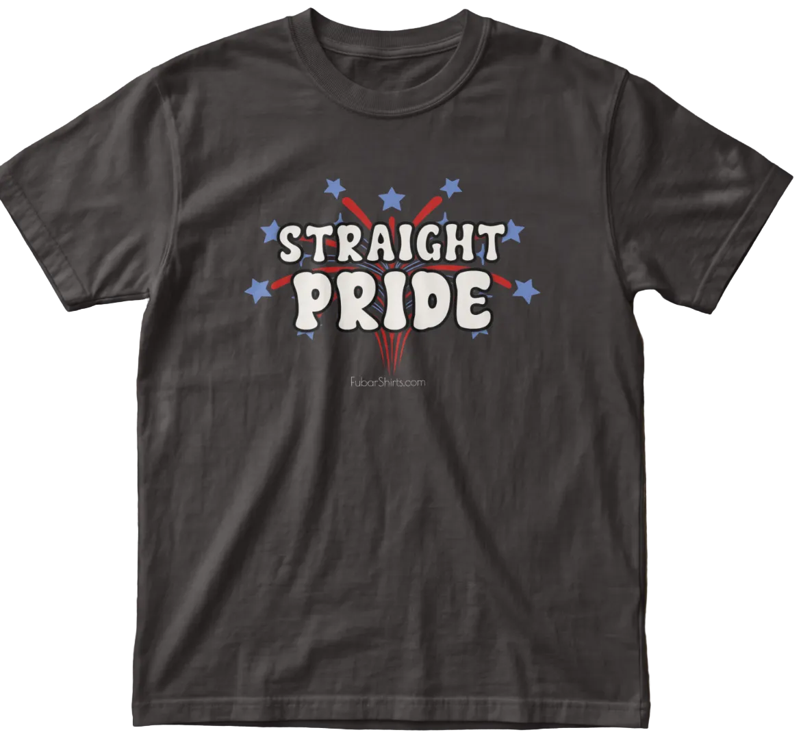 Closeup of our Straight Pride T-shirt by Fubarshirts.com. Free Shipping. Unisex. Black Tee. 