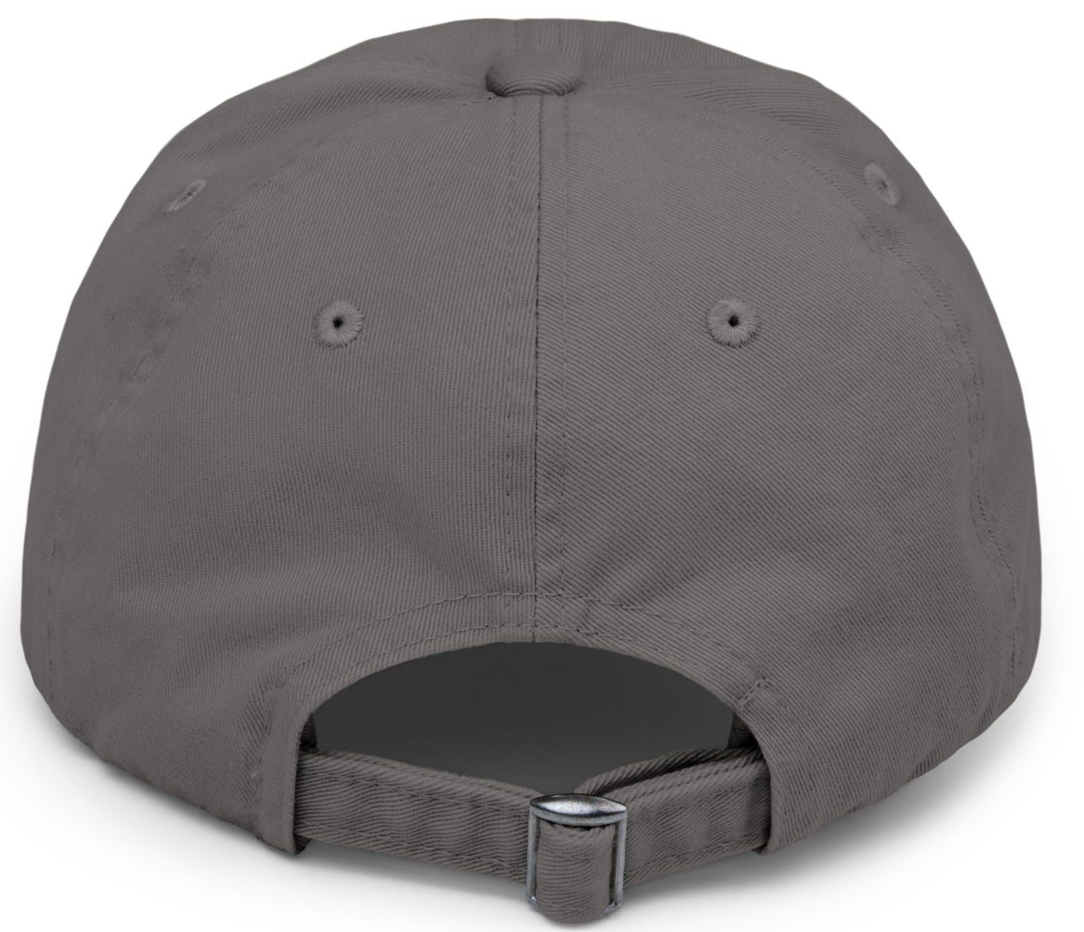 Nickel colored cap i support ice hat. rear view of adjustable strap.