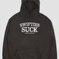 swifties suck hoody. Anti Swifties hoody. Taylor Swift. Unisex. Black Hoody. FubarShirts.com. FREE SHIPPING.