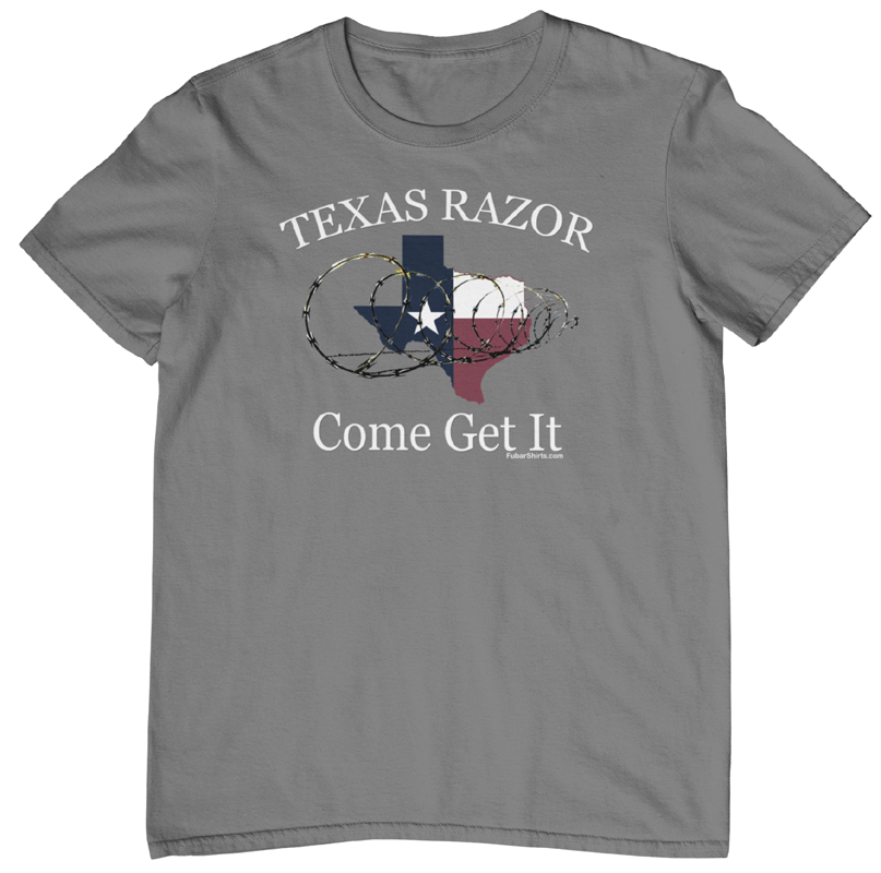 Texas Razor Come Get It t-shirt. Charcoal colored Tee. FubarShirts.com