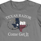 Texas Razor Come Get It t-shirt. Charcoal color. FubarShirts.com