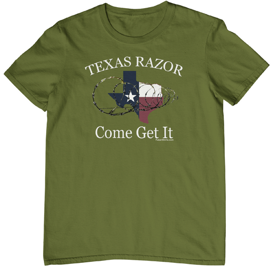 Texas Razor Come Get It t-shirt. Army Green color. FubarShirts.com
