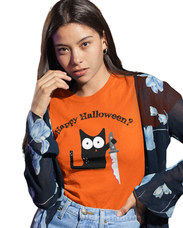 What? Cat Halloween shirt. Orange tee.