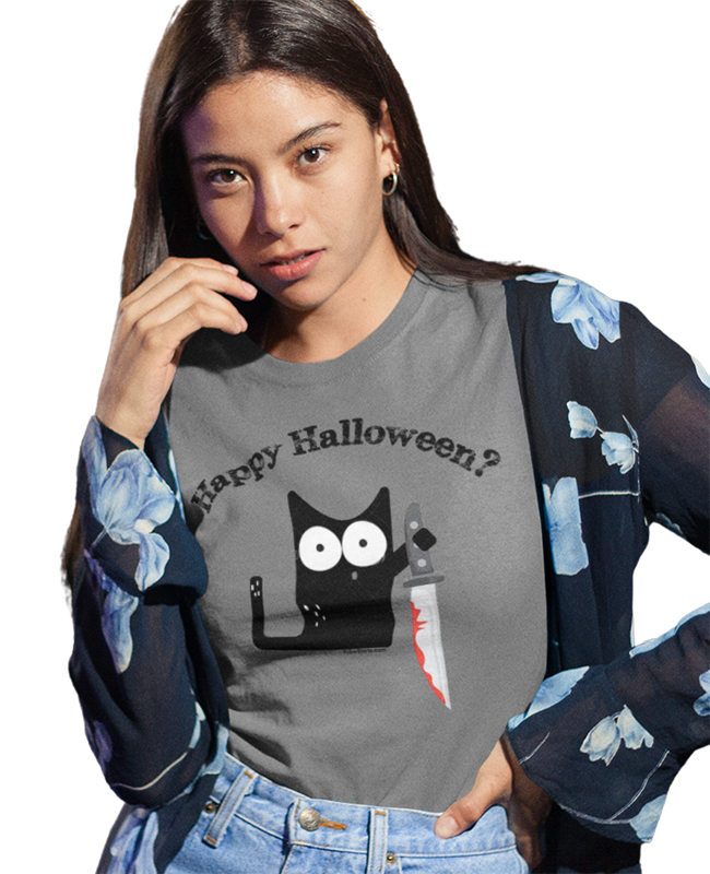 What Cat Halloween shirt. Charcoal color.