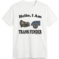 Trans Fender T-shirt. Premium Gildan Soft Style. Free shipping. White Shirt. Unisex.