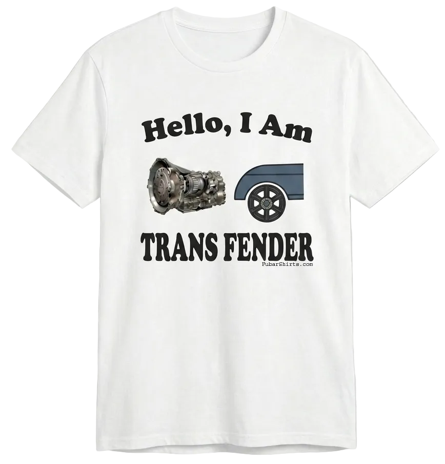 Trans Fender T-shirt. Premium Gildan Soft Style. Free shipping. White Shirt. Unisex.