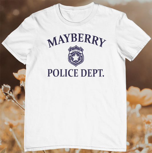 andy griffith t-shirt | mayberry police dept shirt | white.
