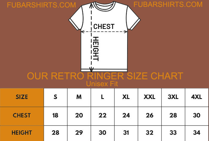 Size Chart for Fubarshirts.com Retro Ringer t-shirts.