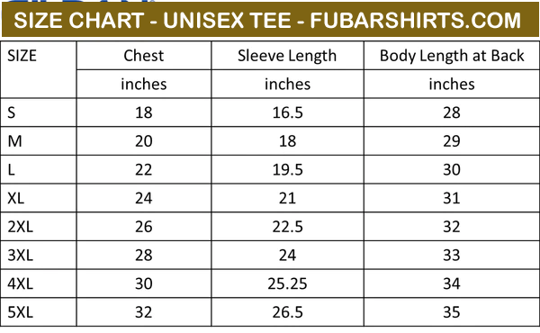 Unisex size chart - fubarshirts.com