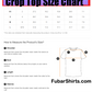 sizes for crop top t-shirt.