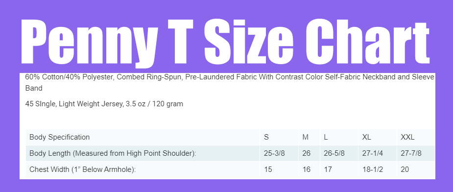 fitted penny tee size chart.