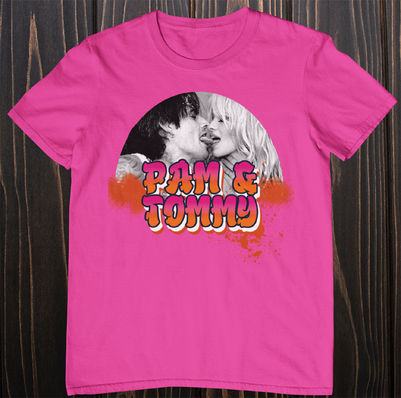 pam and tommy shirt | french kiss | pam anderson | pink t-shirt