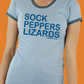 Sock Peppers Lizards Penny Tee. Fitted blue shirt by FubarShirts.com