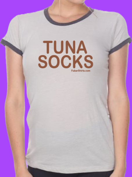 Tuna Socks Penny Tee t-shirt. Fitted shirt by FubarShirts.com